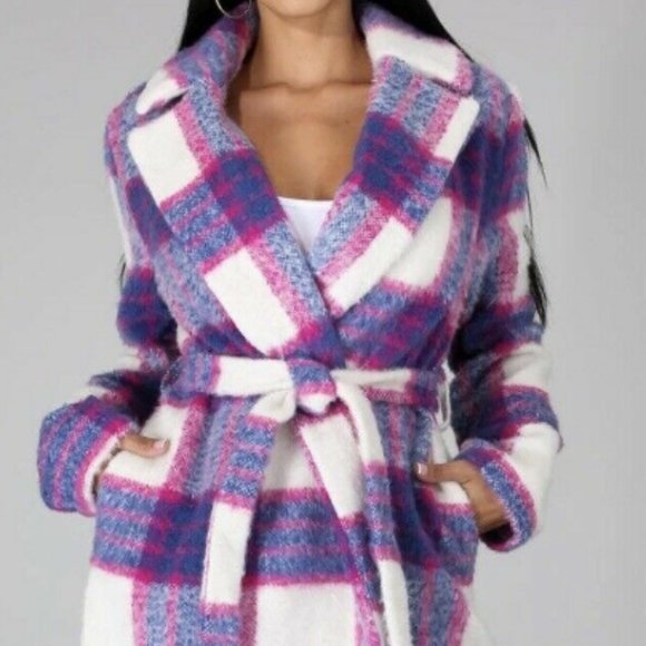 Winter fashion long plaid pea coat
